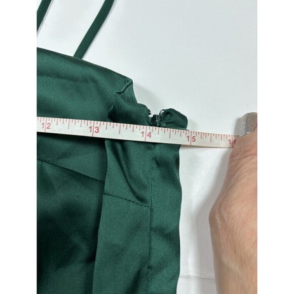 MNG Mango Slip Dress Hunter Green Size Small Ruffle Shoulder Satin Effect Mini - Picture 5 of 10